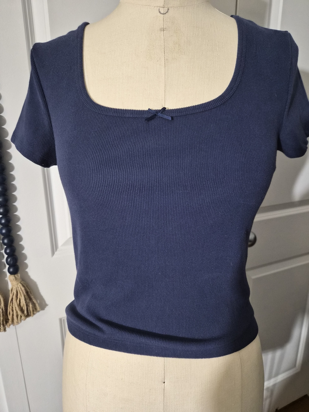 No Boundaries Navy Ribbed Scoop Neck Tank Top with Bow